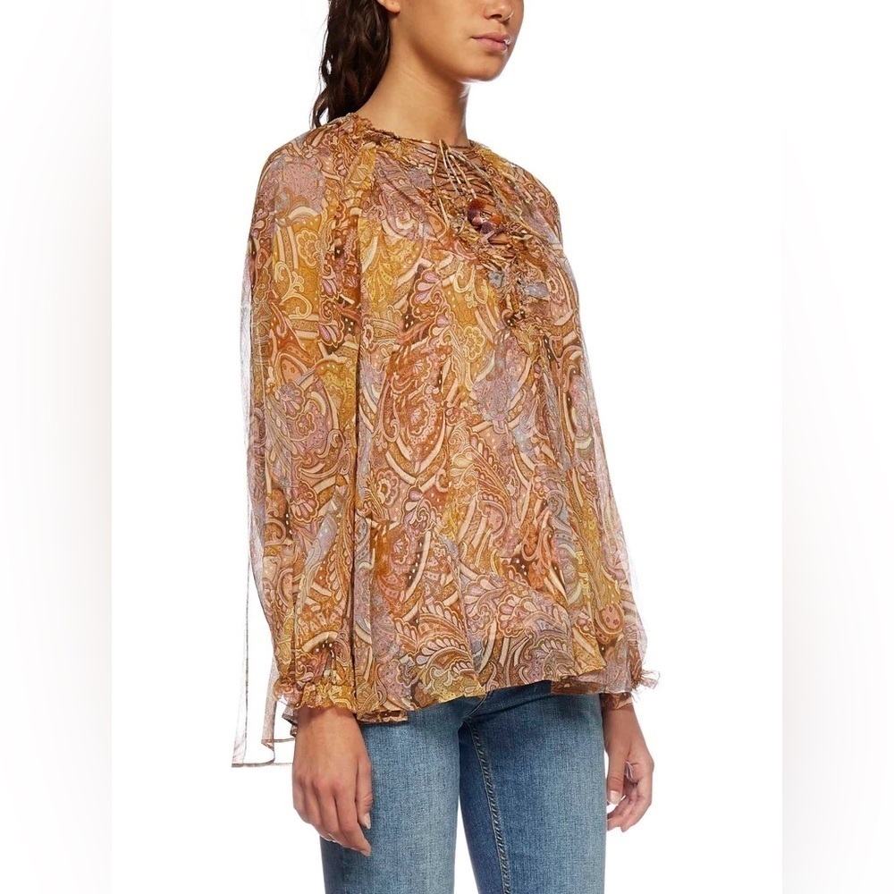 Zimmermann Paisley Concert Lace-Up Silk Blouse - Size US 6 (Zimmermann Size 1)